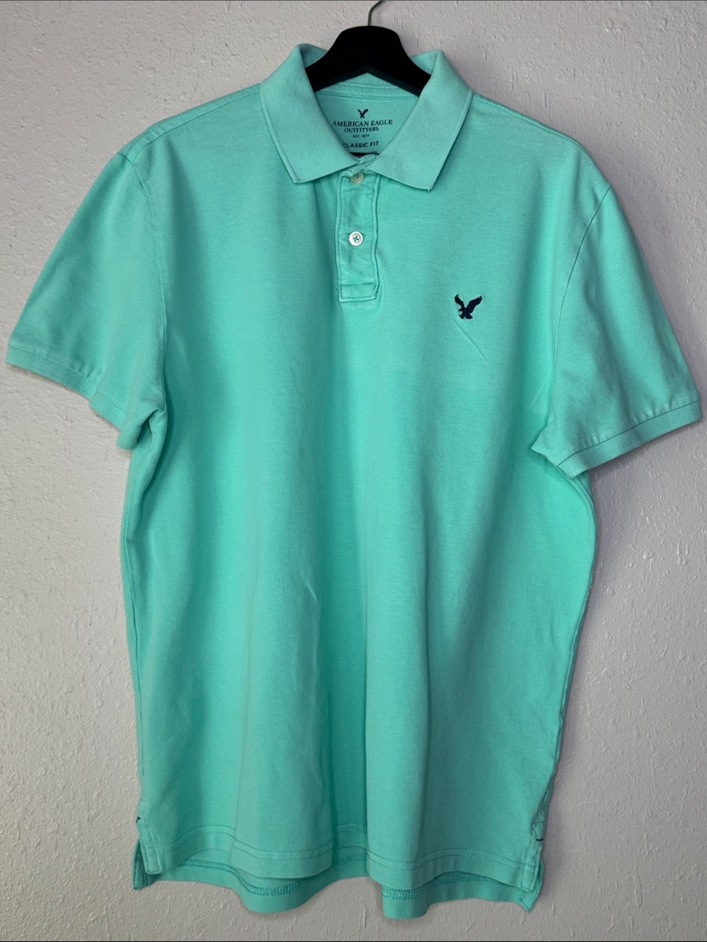 American Eagle Outfitters Men’s Aqua Polo Shirt with Navy Logo